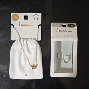 Gold-Plated Butterfly Necklace and Hoop Earrings Set